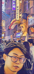 Street Icons, Osaka — Japan Series by Matt Dixon
Night street in Japan with giant restaurant signs, neon, and a close foreground figure. Digital artwork.
